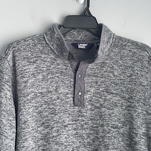 Lands' End Fleece Pullover Men's Size 2XL Gray Heathered 1/4 Snap Sweatshirt